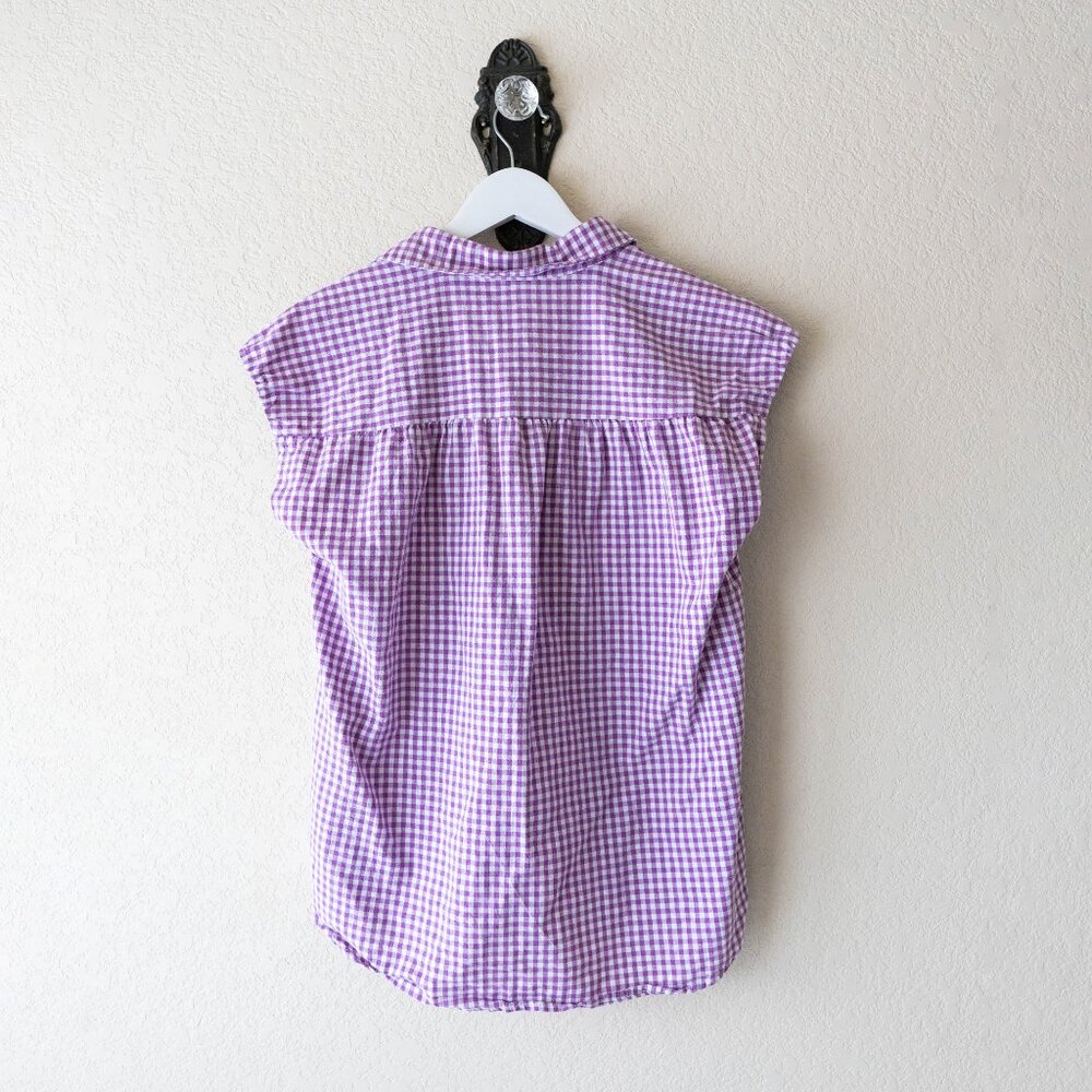 Lomon Purple White Gingham Button Front Top Women’s M Cotton Sleeveless - Picture 7 of 10